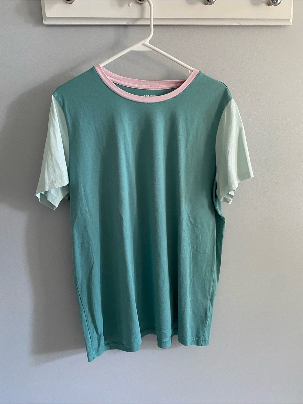 Lands' End Colorblock Short Sleeve Tee in Teal, Mint & Pink